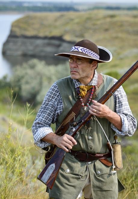 A participant dressed for the Hugh Glass Rendezvous. 